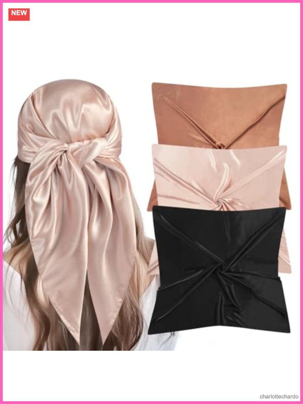 Large Square Satin Head Scarf Silk Like Hair Wrap Bandana Set